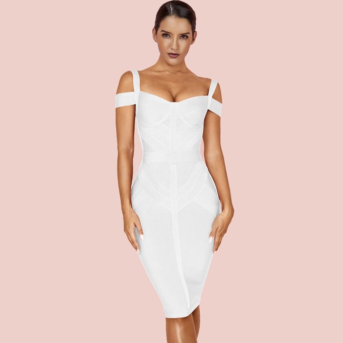 Strappy Short Sleeve Striped Over Knee Bandage Dress PF19168