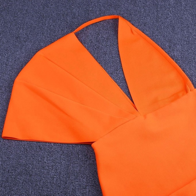 V Neck Short Sleeve Backless Maxi Bandage Dress PF19077