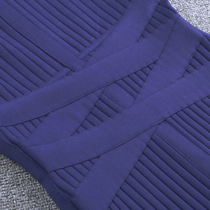 Round Neck Long Sleeve Striped Over Knee Bandage Dress PF1201