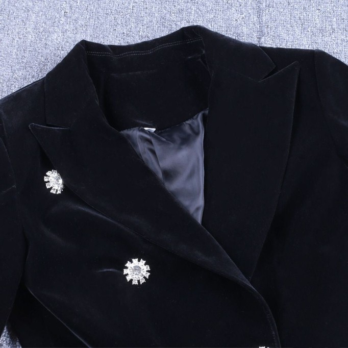 Velvet Fall&Winter Crystal Buckle Suit