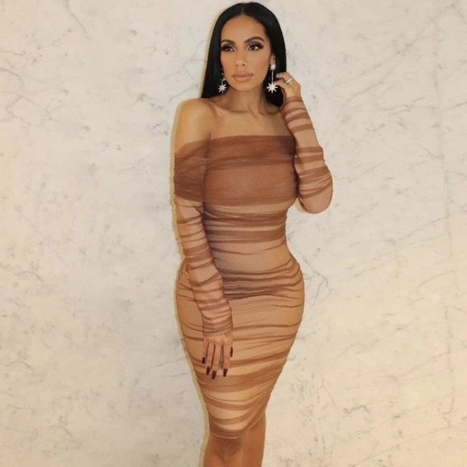 Off Shoulder Long Sleeve Ruched Mini Bodycon Dress FSP19054