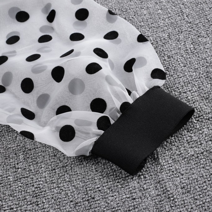 Square Collar Mid Sleeve Polka Dots Midi Bandage Dress PP092003