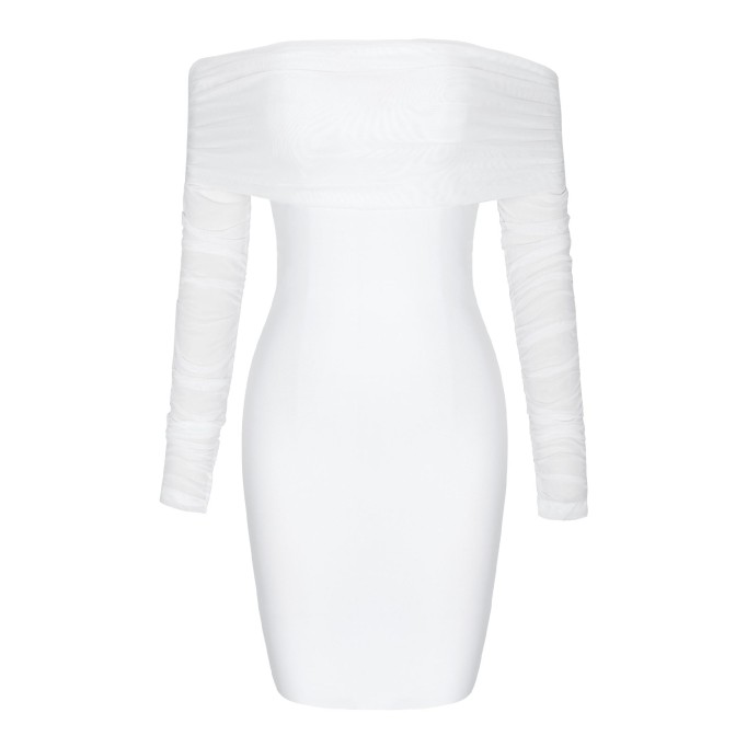 Off Shoulder Long Sleeve Frill Mini Bandage Dress PP21827