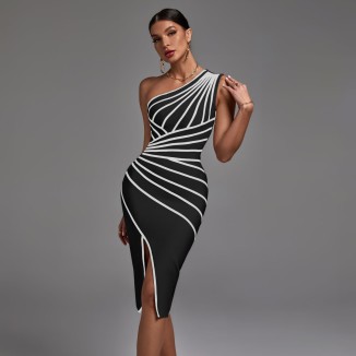 Sleeveless Striped Midi Bandage Dress