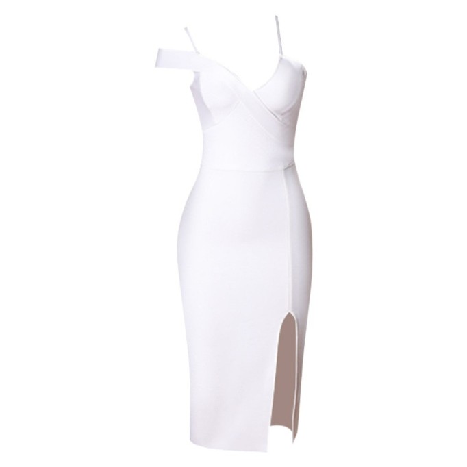 White Strappy Short Sleeve Midi Asymmetrical Bandage Dress PZL2995
