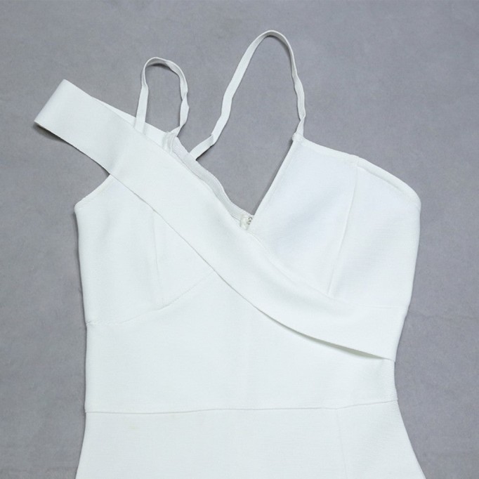 White Strappy Short Sleeve Midi Asymmetrical Bandage Dress PZL2995