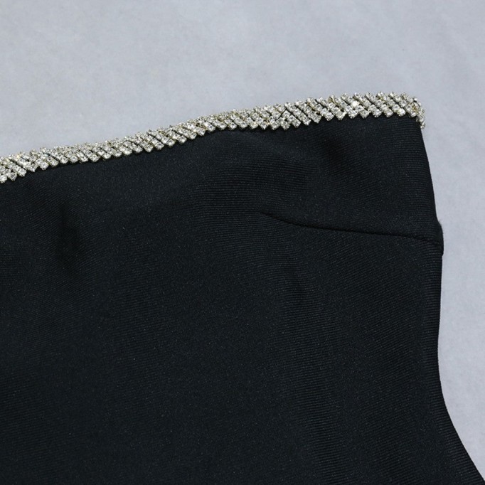Black Strapless Sleeveless Midi Rhinestone Bandage Dress PZC1031