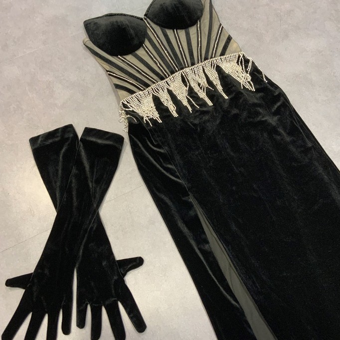 Strapless Sleeveless Maxi With Gloves Bodycon Dress HT2796
