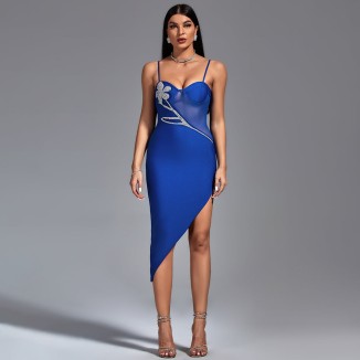Strappy Midi Crystal Embroidery Bandage Dress