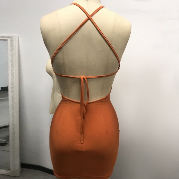 Halter Sleeveless Diamond Mini Exclusive Custom Orange Dress TH26067