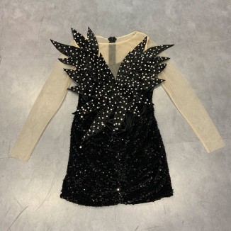 Round Neck Long Sleeve Sequined Mini Bodycon Dress HT2953