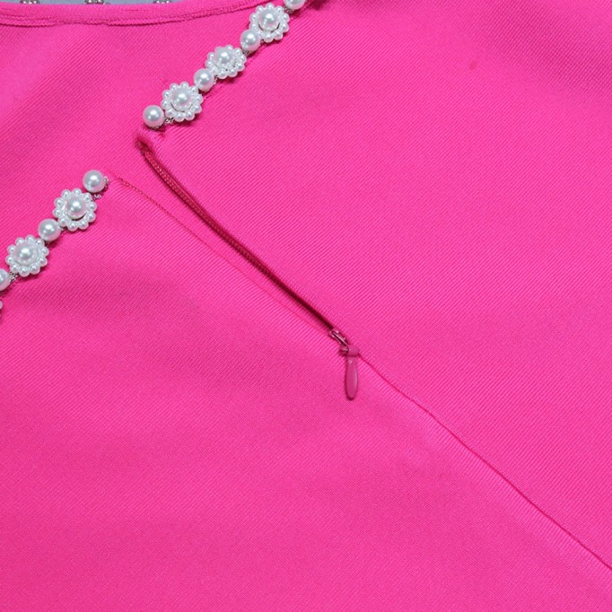 V Neck Sleeveless Pearl Mini Bandage Dress PZC2249