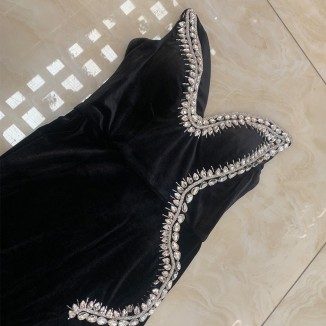 Strapless Sleeveless Diamente Embellished Maxi Bodycon Dress HT2994
