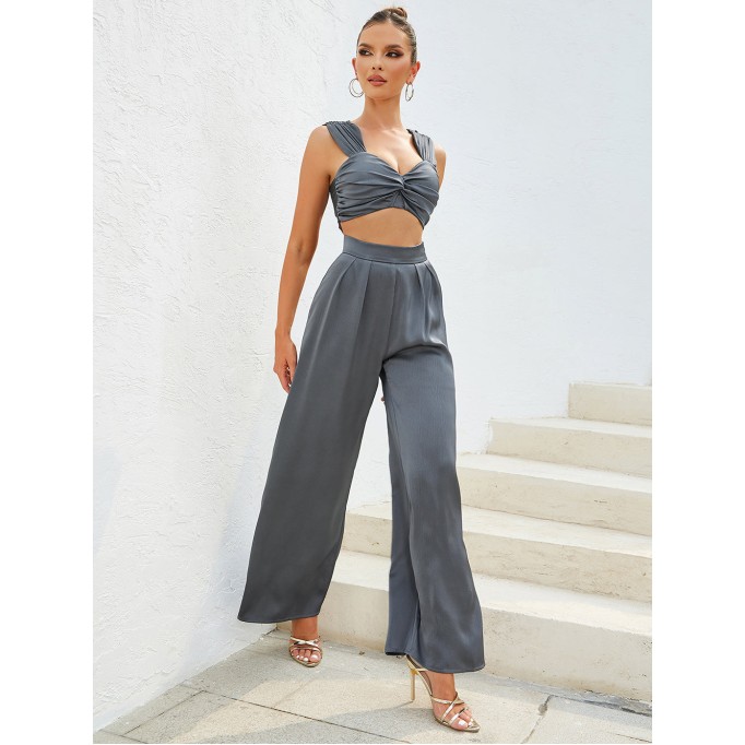 Strappy Sleeveless Wrinkled Bodycon Jumpsuit HB0135