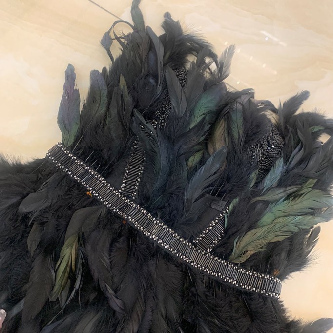 Strapless Sleeveless Feather Mini Bodycon Dress HT3021